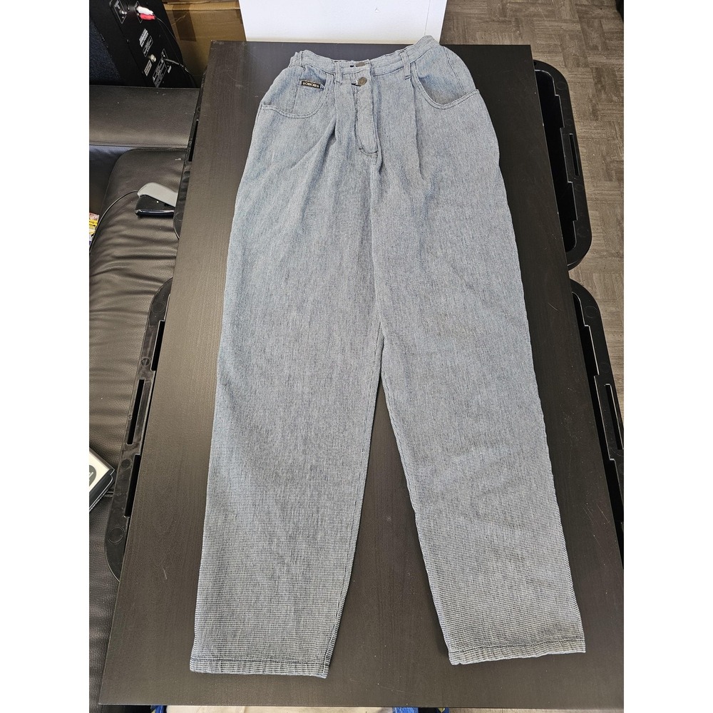 Cherokee Pants Womens 12 Blue White High Rise Tapered Leg‎ Cotton Vintage